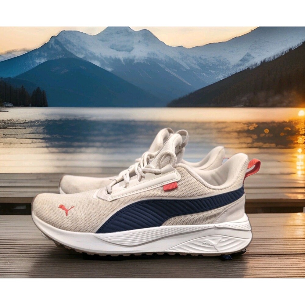 PUMA PACER 23 STREET SNEAKERS SOFT FOAM LOW TOP  BEIGE/NAVY MENS SIZE 9 EUC